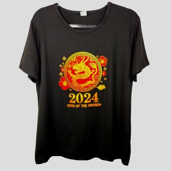 Year of the Dragon Asian 2024 Top Black with Graphics design size XL - Picture 8 of 8